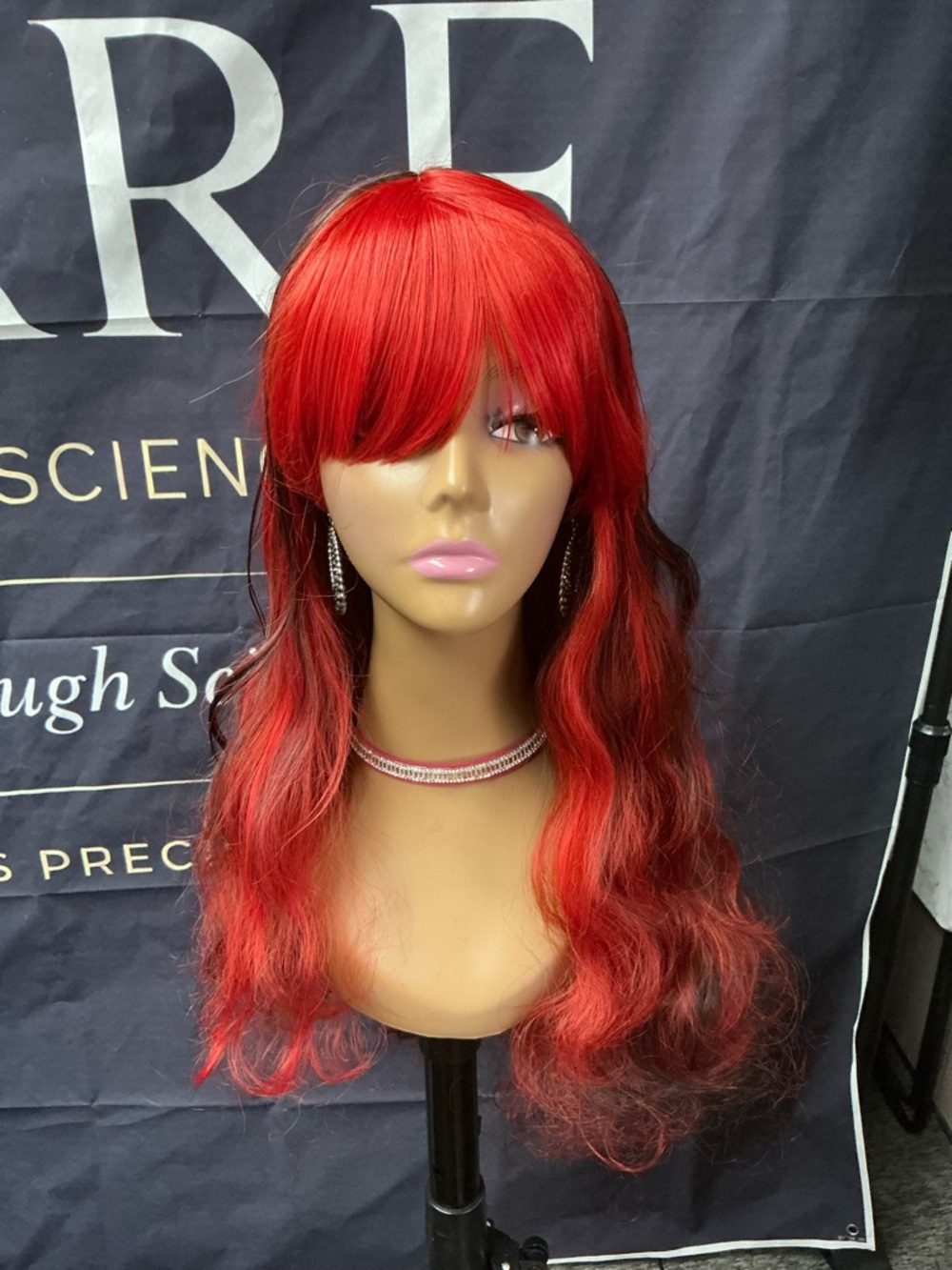 Red Long Wavy Fringe Wig - Vibrant Red Women Hair